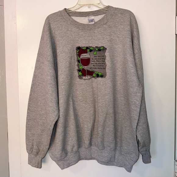 American Vintage Sweaters - Vintage 90s Wine Humor Crewneck Sweatshirt. Size XL.